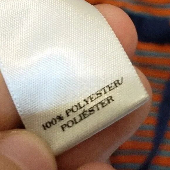 Ann Taylor Womens Sz M Blouse Short Sleeve Stripe Orange Blue Drawstring Waist - Picture 6 of 6